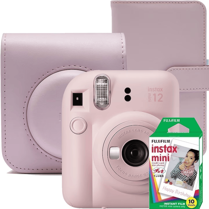 Фотоаппарат моментальной печати Fujifilm Instax Mini 12, Blossom Pink с чехлом, фотоальбомом и пленкой (1x10) - xstore.md photo