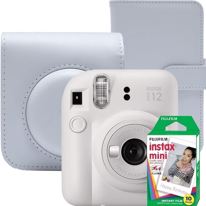 Aparat foto instant Fujifilm Instax Mini 12, Clay White cu husa, album foto si film - xstore.md photo