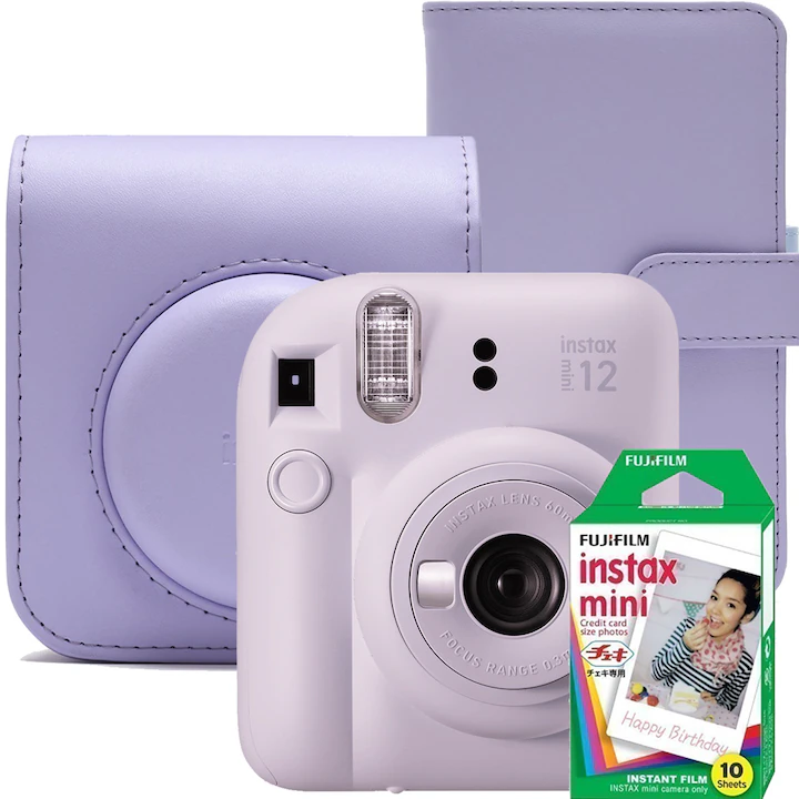 Фотоаппарат моментальной печати Fujifilm Instax Mini 12, Lilac Purple с чехлом, фотоальбомом и пленкой (1x10) - xstore.md photo