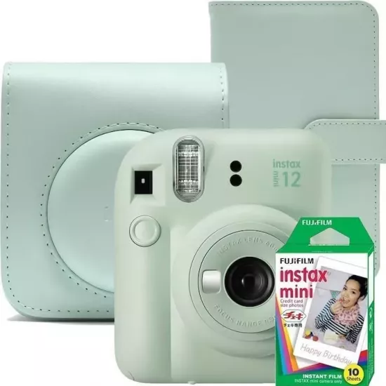 Фотоаппарат моментальной печати Fujifilm Instax Mini 12, Green Mint с чехлом, фотоальбомом и пленкой (1x10) - xstore.md photo