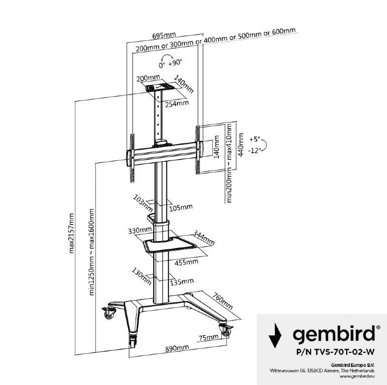 Кронштейн для телевизора Gembird ТВС-70Т-02-В, White в Молдове - xstore.md photo 6