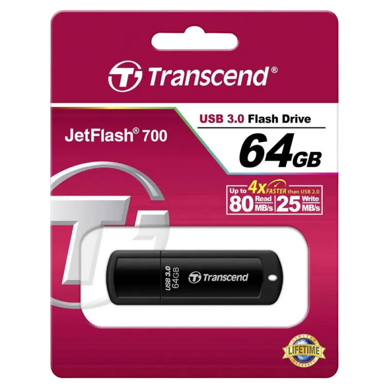 Флешка Transcend JetFlash 700 64GB, Black в Молдове - xstore.md photo 1